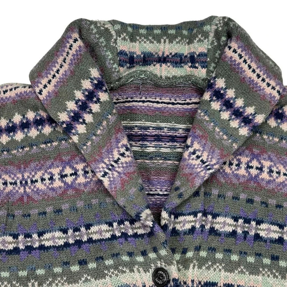 Chaps Fair Isle Knit Sweater Vest Button Front Pastel Women's M Cotton Blend‎